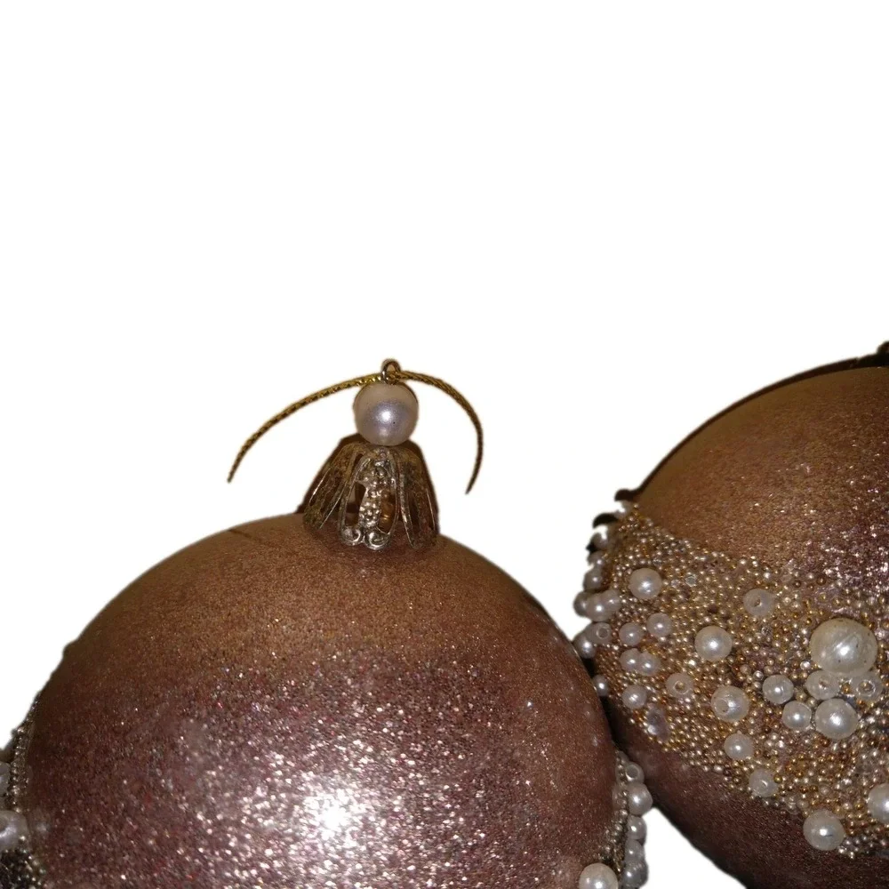 3 Rose Pink Glitter White Pearl Gold Beads Christmas Shabby Chic‎ Ornaments